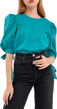 English Factory Bow Banded Puff Sleeve Blouse