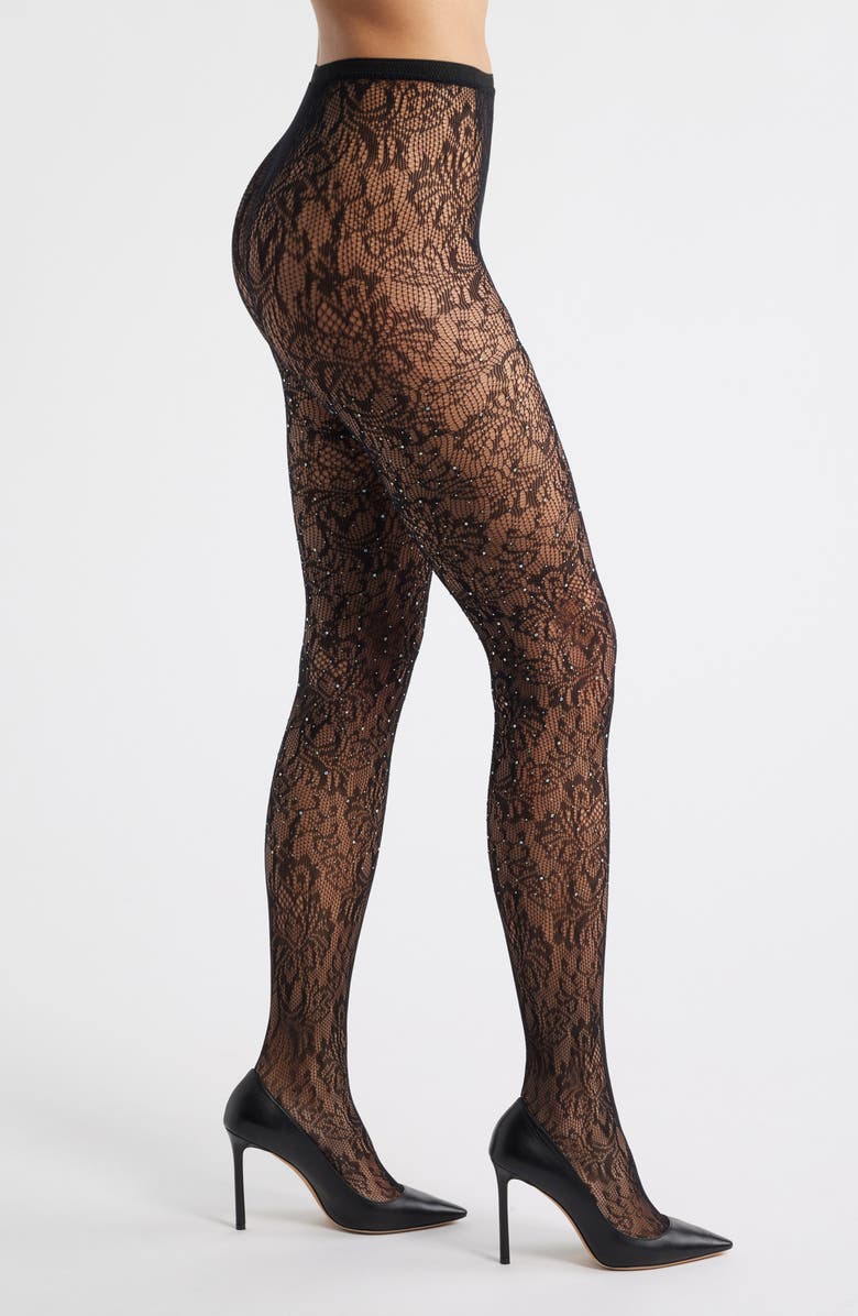 Stems Crystal Lace Tights, Main, color, Black