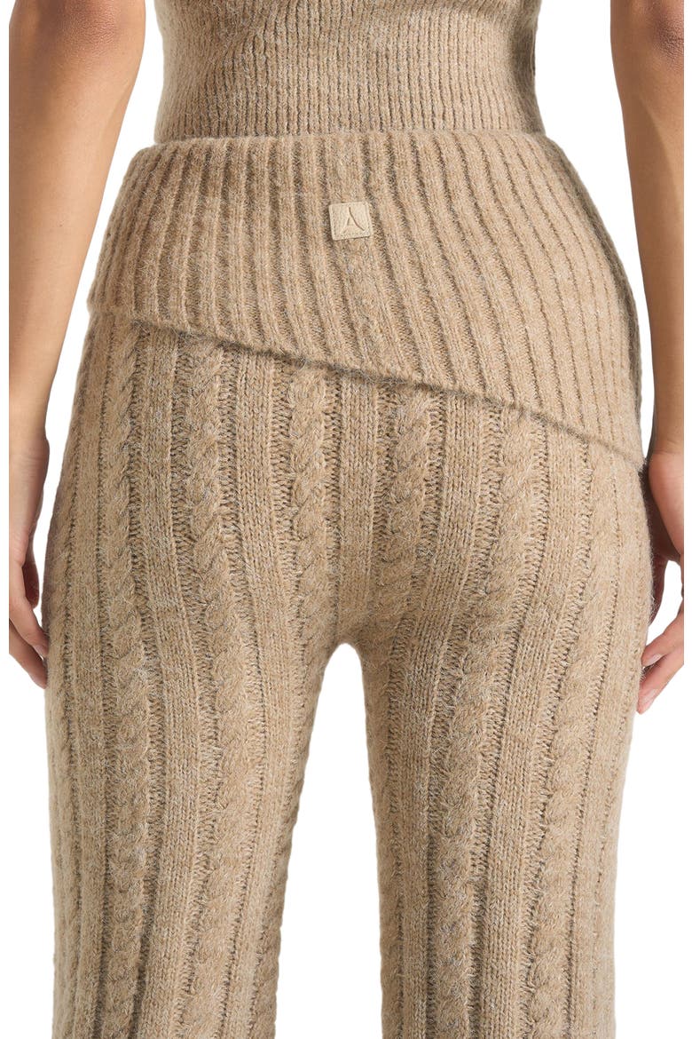 Elvy Cable Knit Foldover Fit & Flare Bottoms, Alternate, color, Taupe