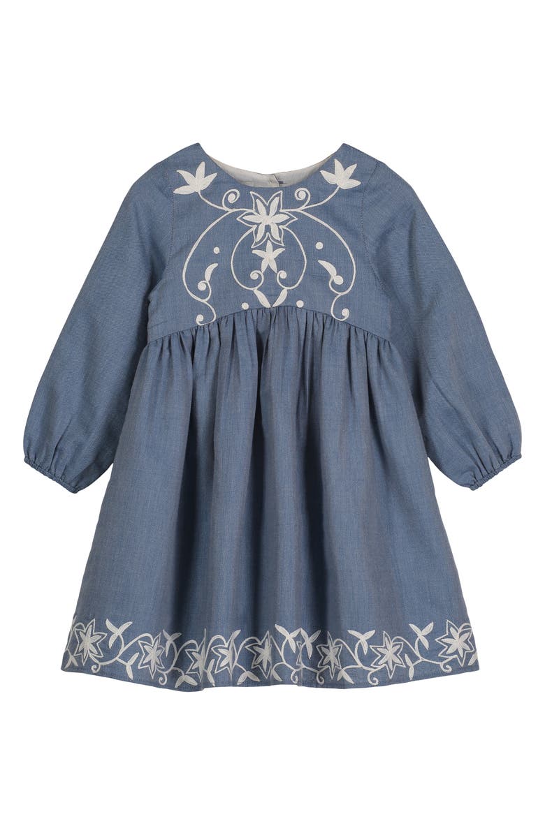 Pippa & Julie Kids' Embroidered Long Sleeve Chambray Cotton Dress, Main, color,