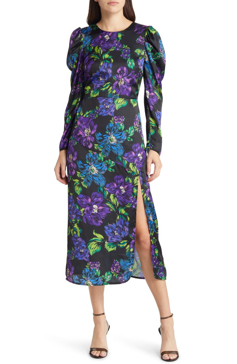 Adelyn Rae Erin Floral Print Lattice Back Long Sleeve Maxi Dress, Main, color, 