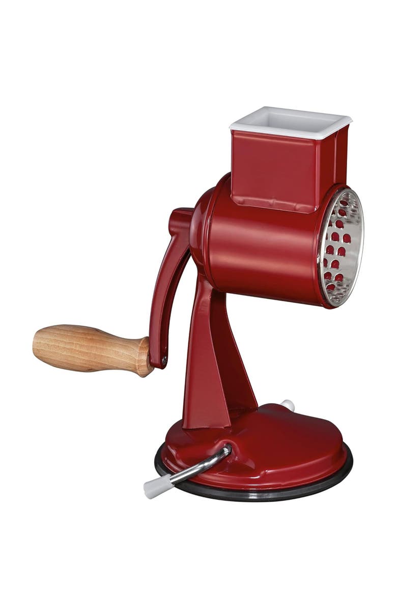 ZASSENHAUS Classic Drum Grater with Suction Base, 2 Grating Drums, Pestle, and Vegetable Cutter, Main, color, Red