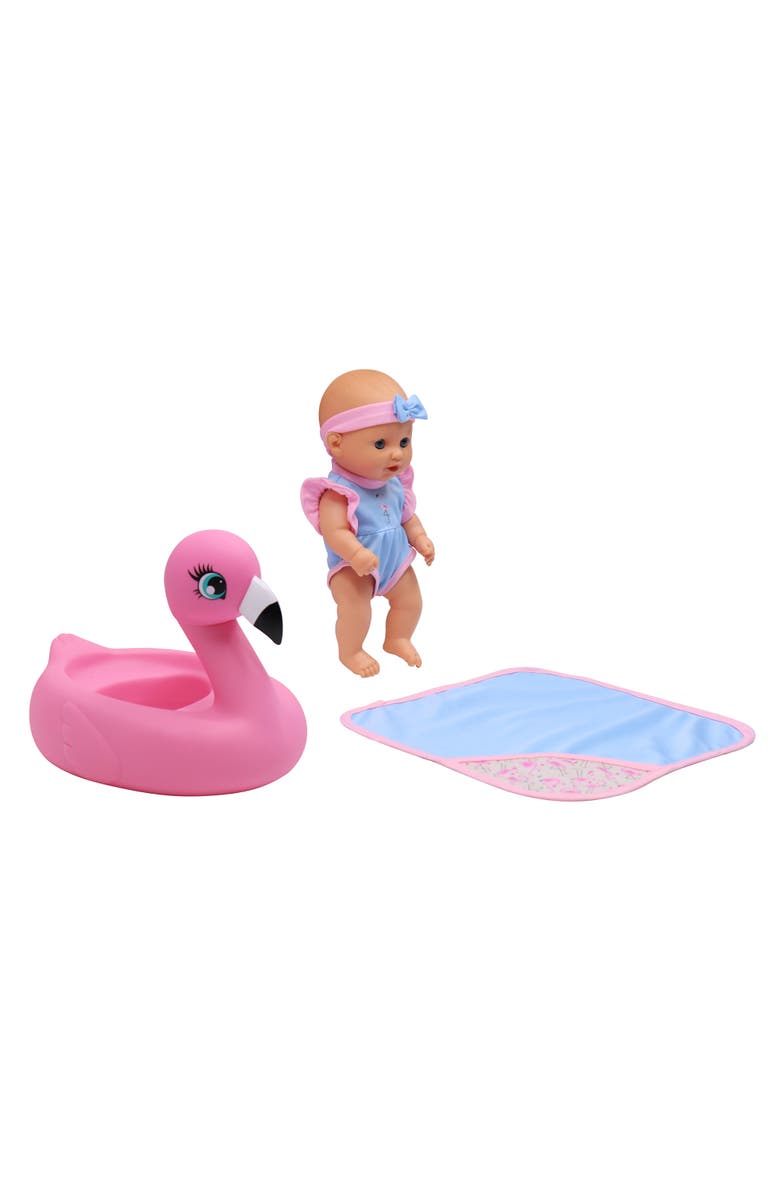 Dream Collection 10 Inch Bath Time Baby Doll with Flamingo, Alternate, color, Multicolored