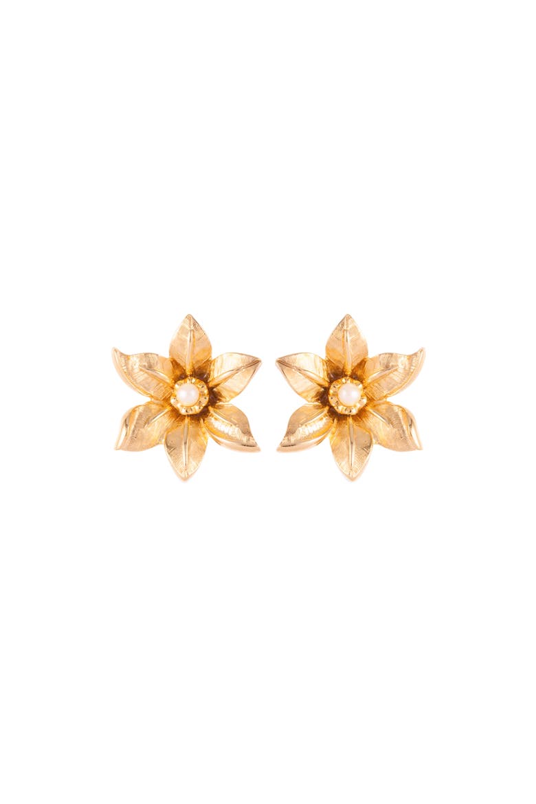 1980s Vintage Nina Ricci Flower Clip-On Earrings, Main, color, Ninna Ricci