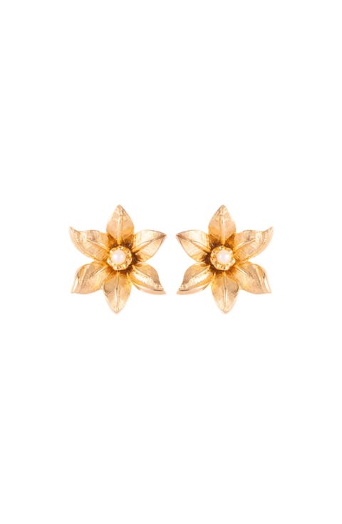 1980s Vintage Nina Ricci Flower Clip-On Earrings