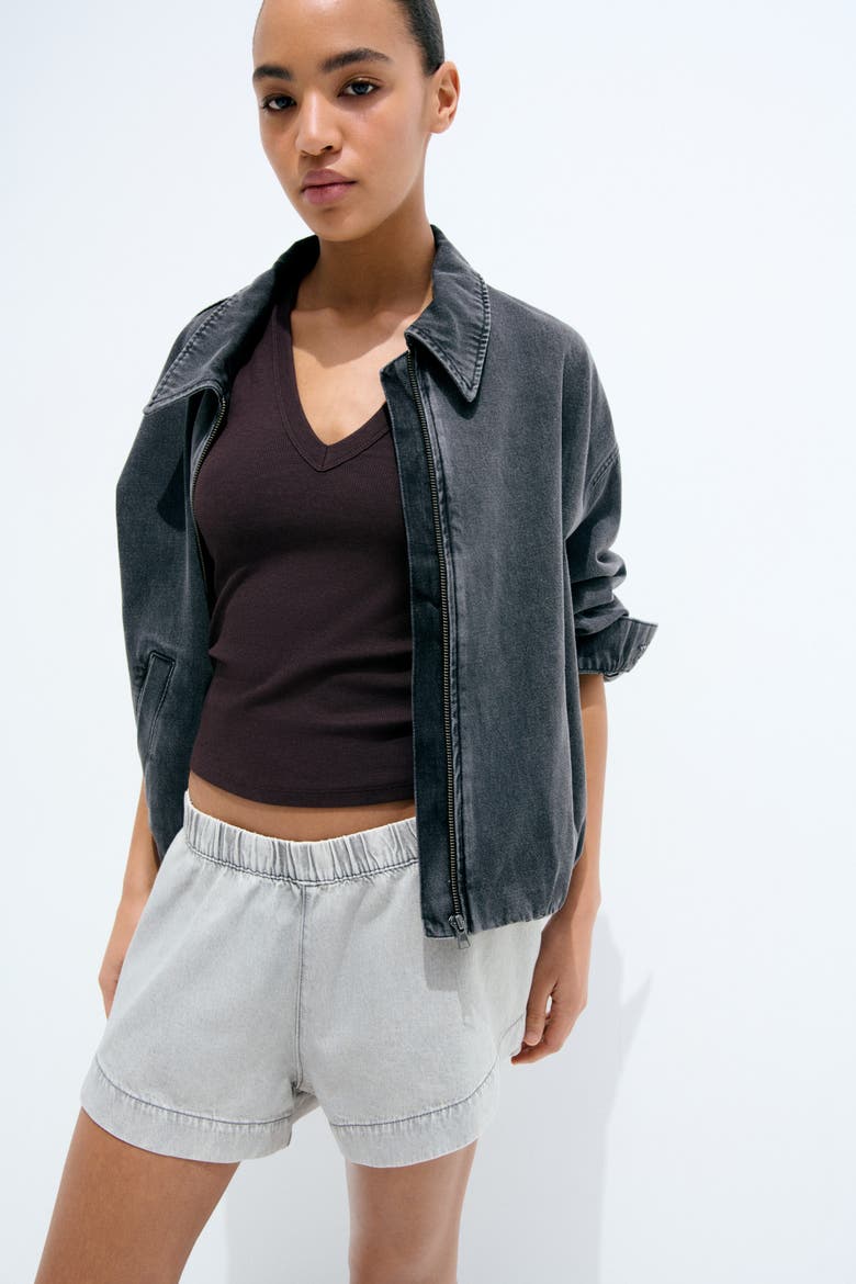 Denim Pull-on Shorts, Main, color, Light denim gray
