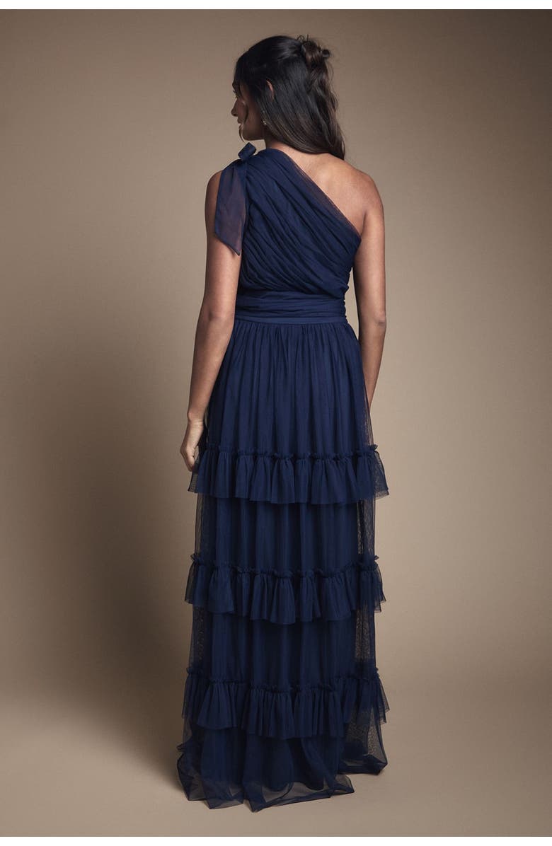 Oasis Pleated One Shoulder Tiered Maxi Dress, Alternate, color, Navy