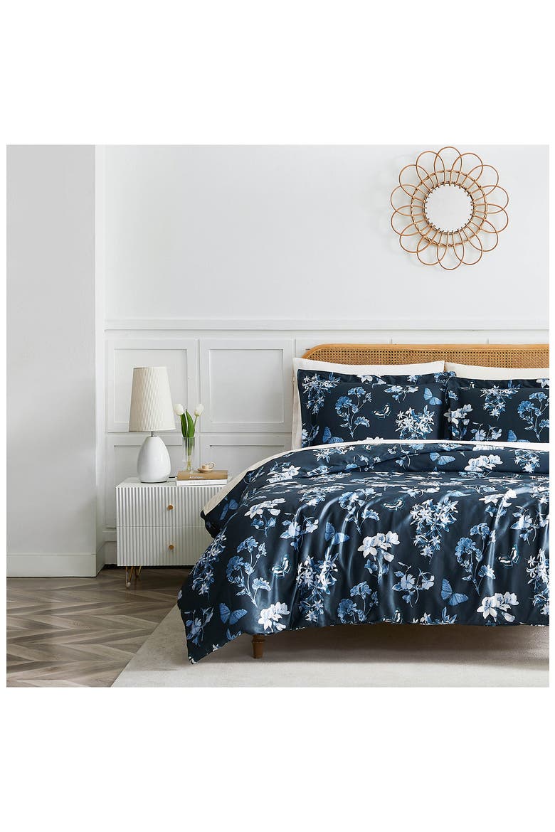 Lexington Floral 300 Thread Count 100% Cotton Sateen Duvet Cover Set, Alternate, color, BLUE
