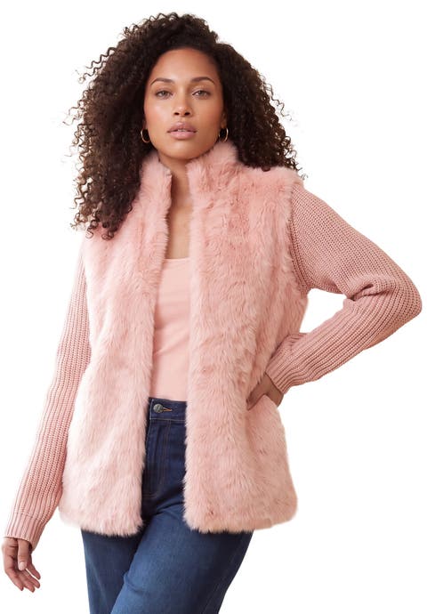 Faux Fur Collar Cardigan Sweater. (plus)