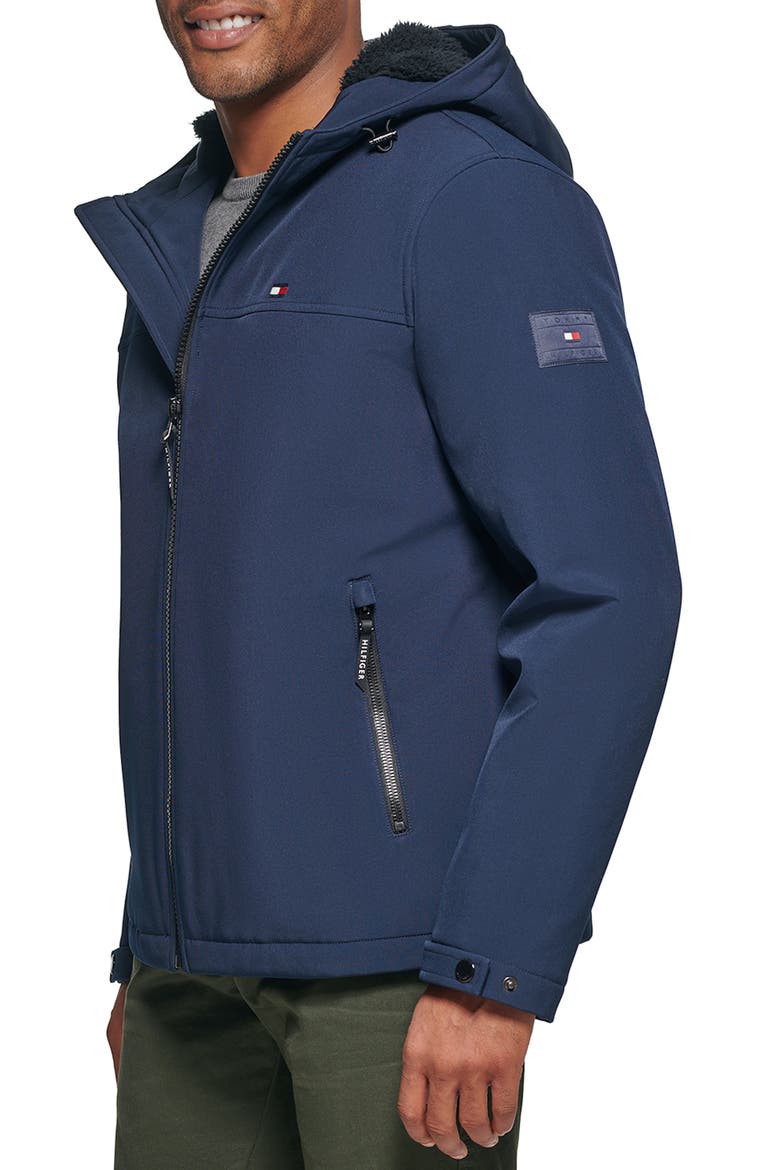 Hooded Softshell Jacket with Faux Shearling Lining, Alternate, color, MIDNIGHT