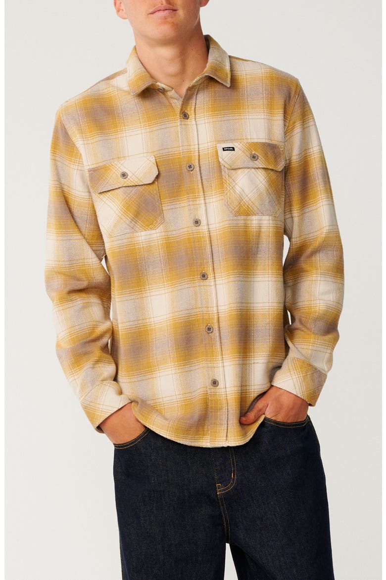 Count Plaid Cotton Flannel Button-Up Shirt, Main, color, DARK MUSTARD
