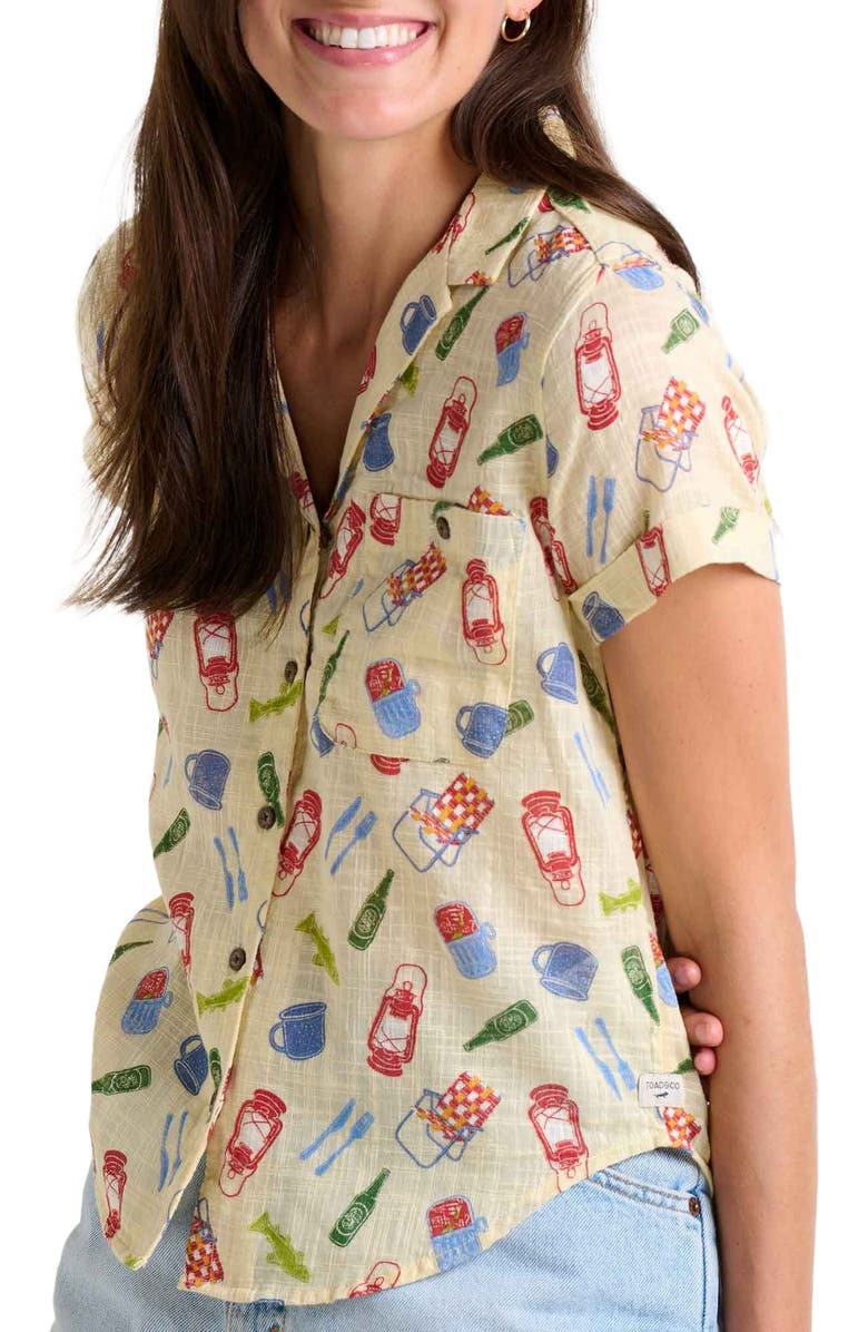 Toad & Co Camp Cove Short Sleeve Shirt, Alternate, color, Barley Camping Print