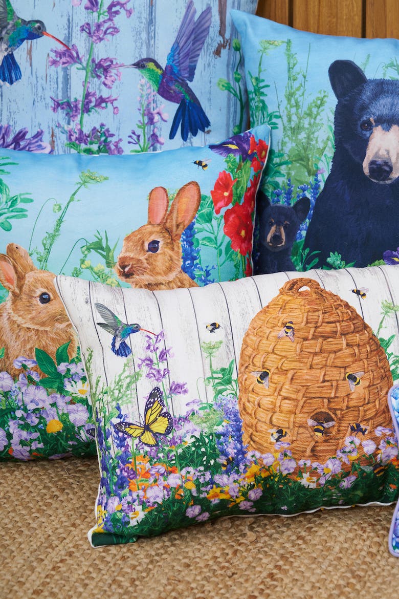 Easter Bunny Garden Paradise HD Printed Indoor/Outdoor Accent Throw Pillow 18" x 18", Alternate, color, Green