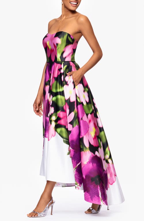 BETSY & ADAM BETSY & ADAM STRAPLESS HIGH-LOW GOWN 