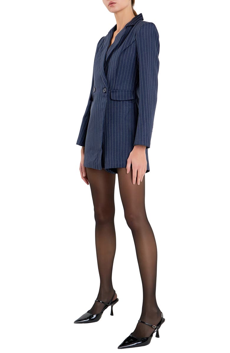 English Factory Pinstripe Long Sleeve Blazer Romper, Alternate, color,