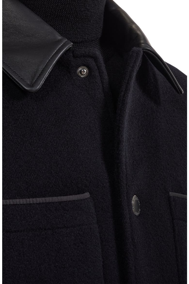 Leather Trim Shirt Jacket, Alternate, color, BLACK