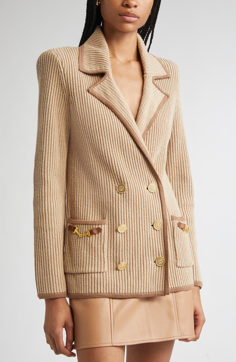 L'AGENCE Ranch Double Breasted Knit Blazer, Alternate, color, Natural/ Brown