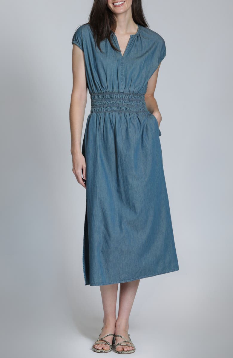 APNY Smocked Waist Denim Midi Dress, Main, color, 