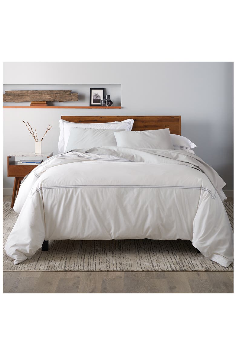 Cotton Percale 3-Piece Duvet Set with Satin Stitching, Alternate, color, SILVER