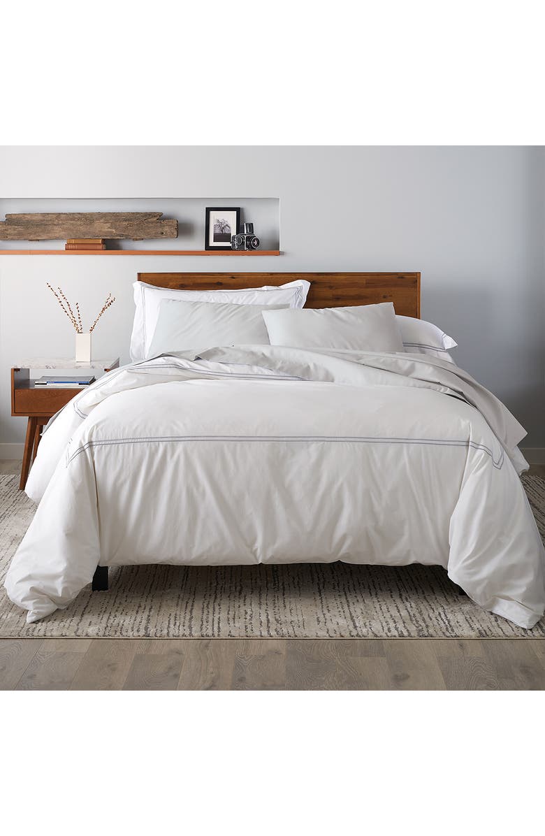 ELLA JAYNE HOME Cotton Percale 3-Piece Duvet Set with Satin Stitching, Alternate, color, Silver