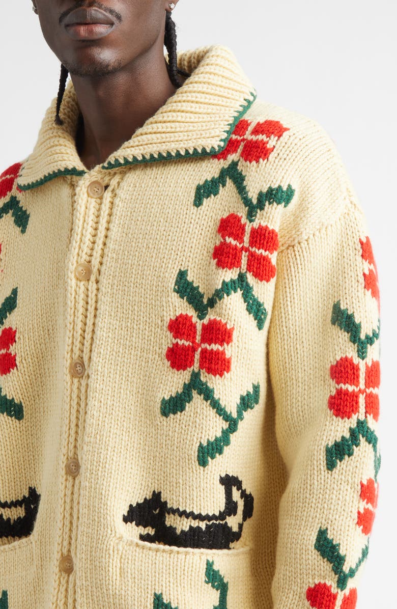 Bode Pirate Ship Virgin Wool Cardigan, Alternate, color, Ivory