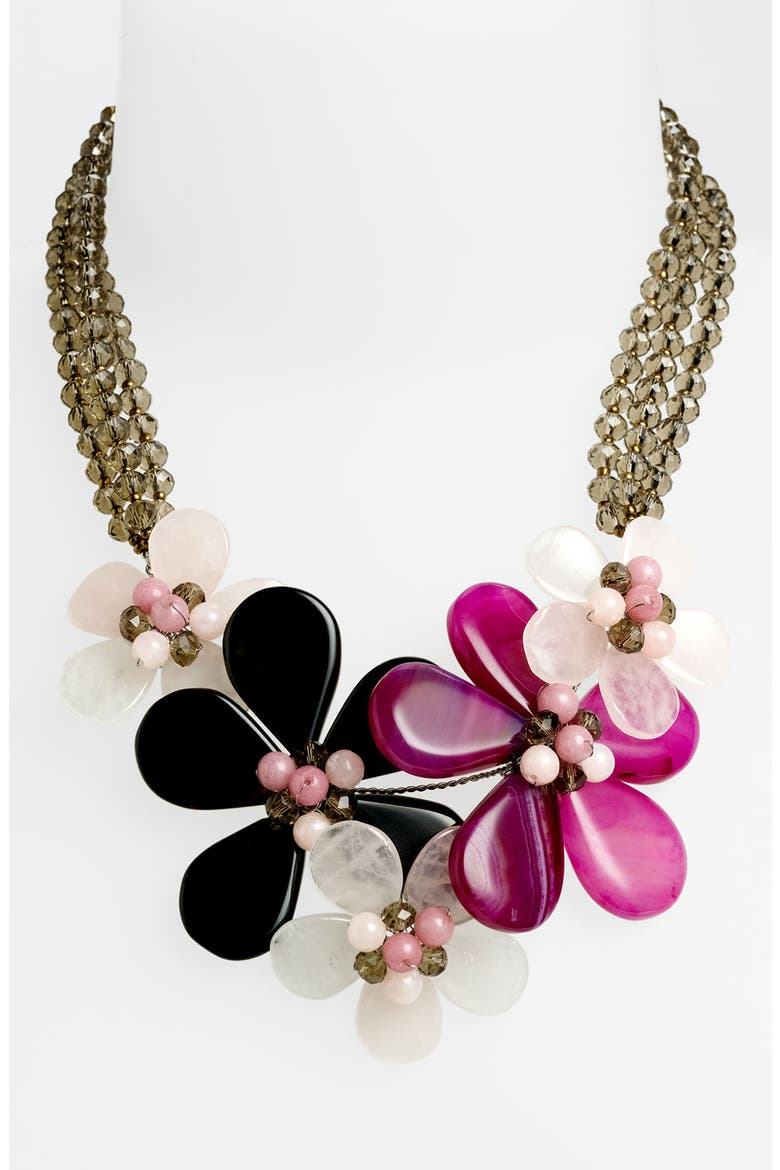 Nakamol Design 5-Flower Stone Necklace, Main, color, FUCHSIA