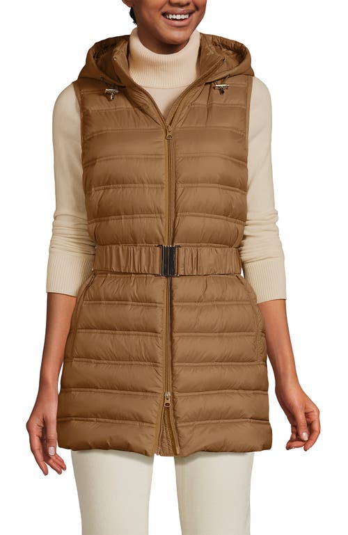Lands' End Wanderweight Belted Packable Down Vest In Rich Caramel