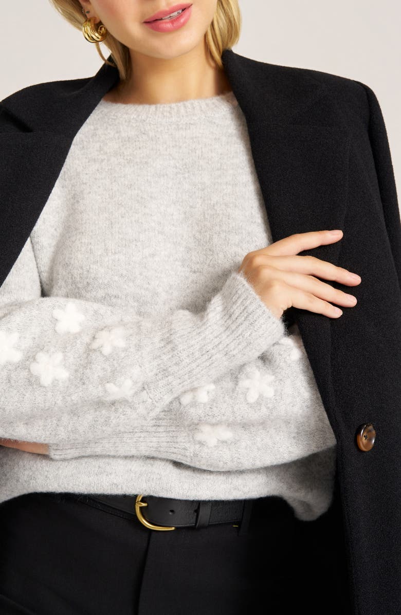 matty m. Daphne Floral Embroidery Sweater, Alternate, color, Heather Grey