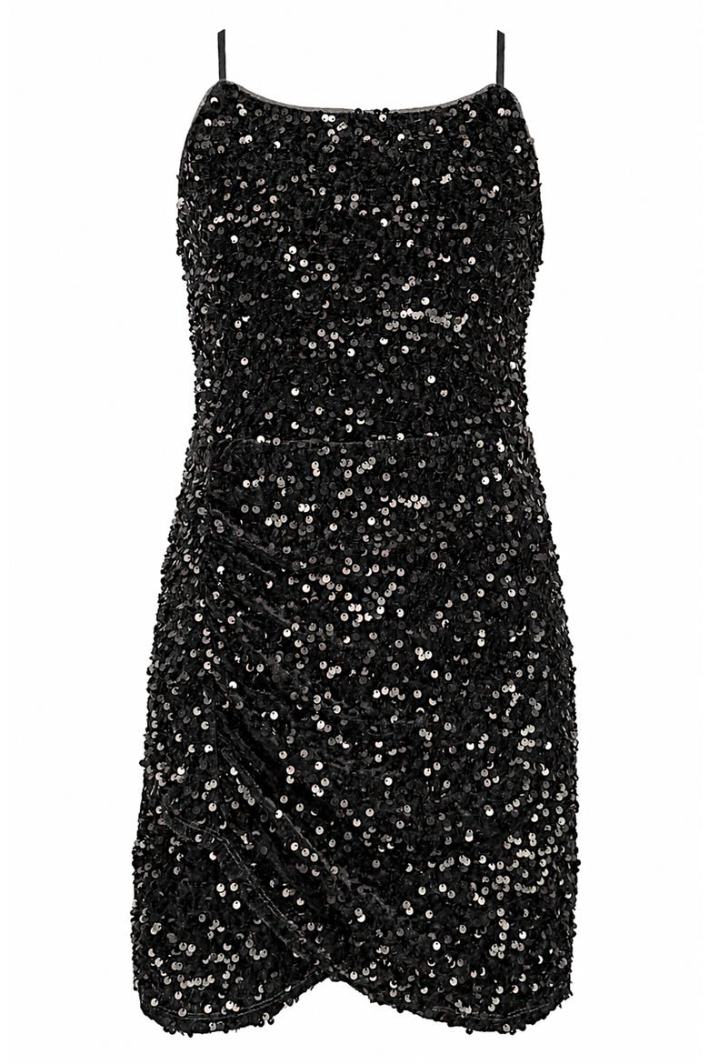 Kids' Ruched Sequin Velvet Party Dress, Alternate, color, BLACK