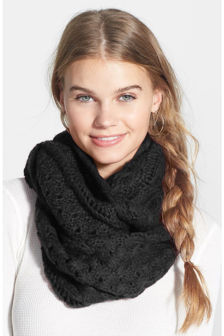 Cable Knit Infinity Scarf, Main, color, BLACK