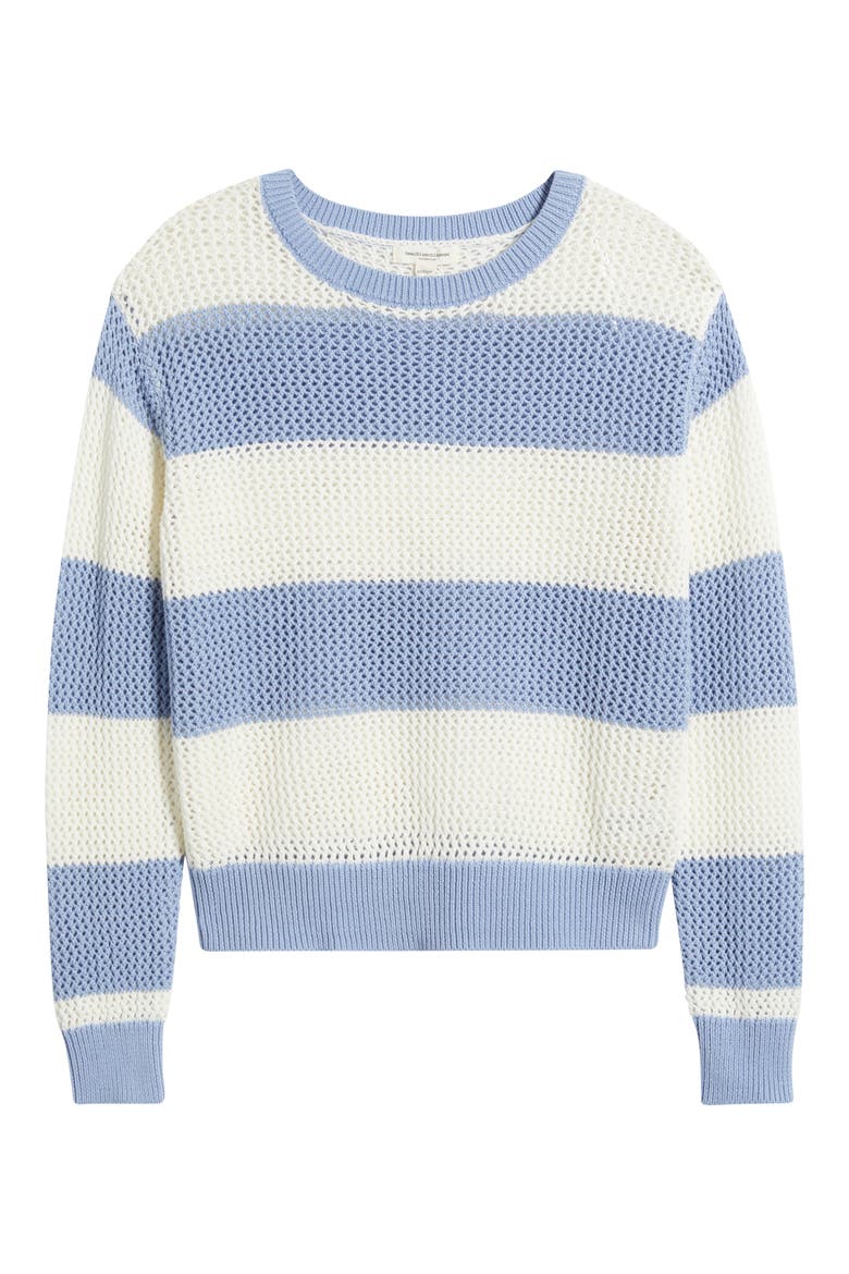 Tresa Stripe Crochet Crewneck Sweater, Alternate, color, PERRY BLUE/IVORY