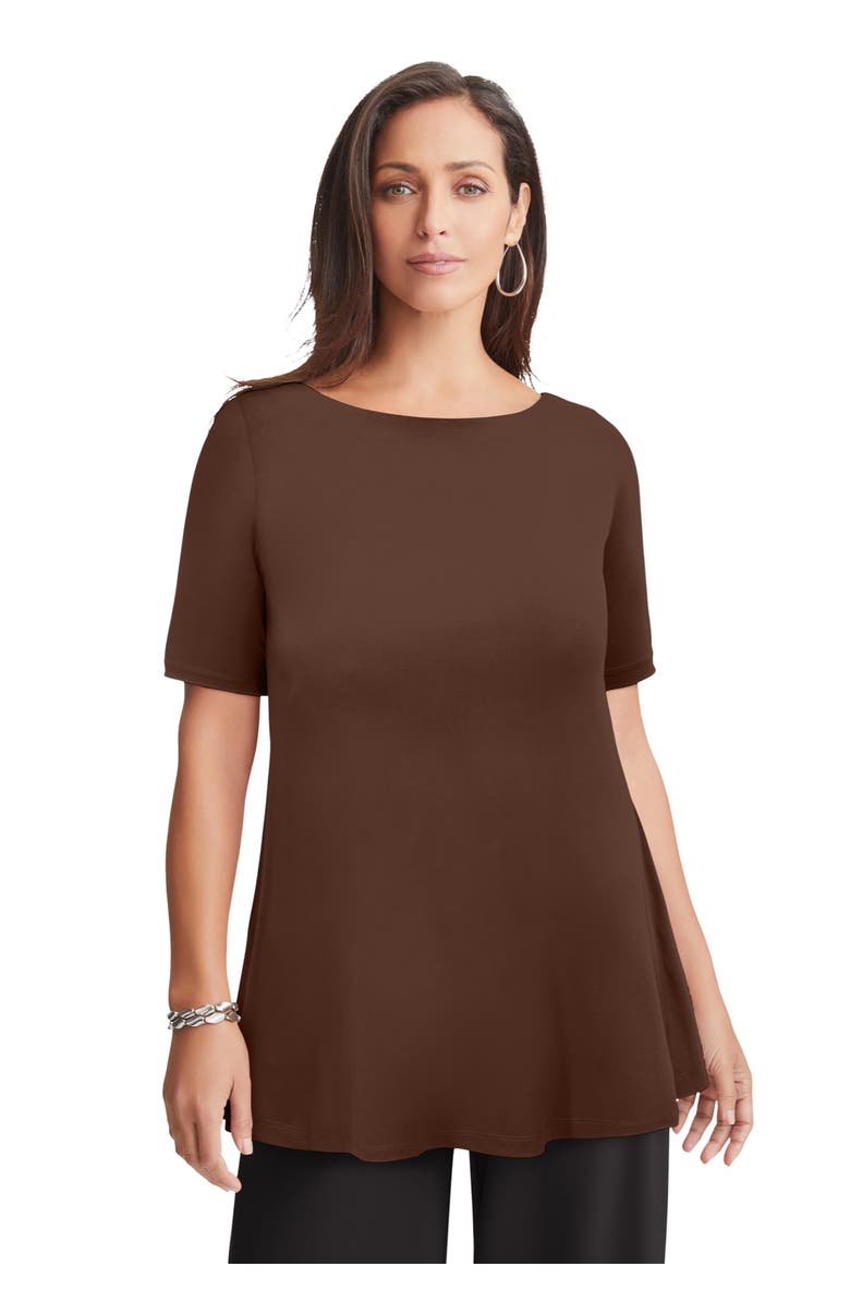 Jessica London Stretch Knit Boatneck Swing Tunic, Main, color, Rich Brown