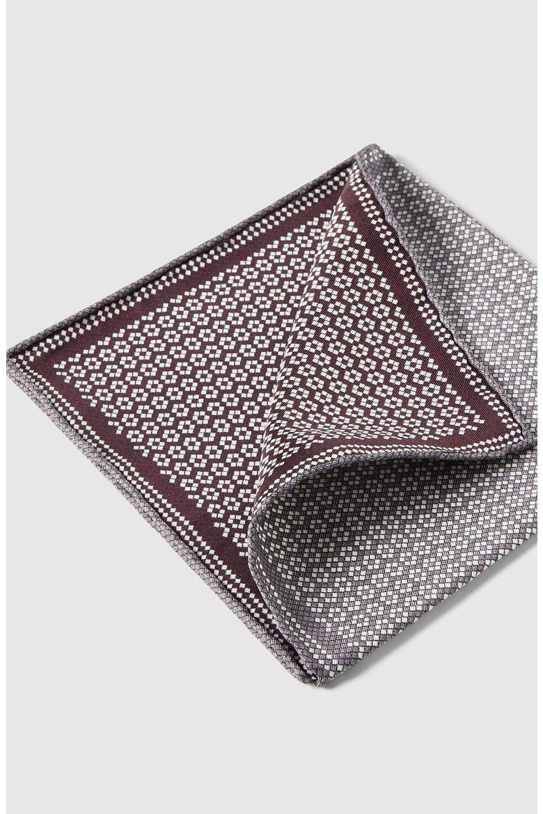 Silk geometric pattern pocket square, Alternate, color, Grey