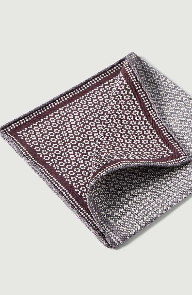 Brunello Cucinelli Silk geometric pattern pocket square, Alternate, color, Grey