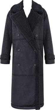 HOUSE OF CB Deiji Oversize Double Breasted Faux Shearling Coat
