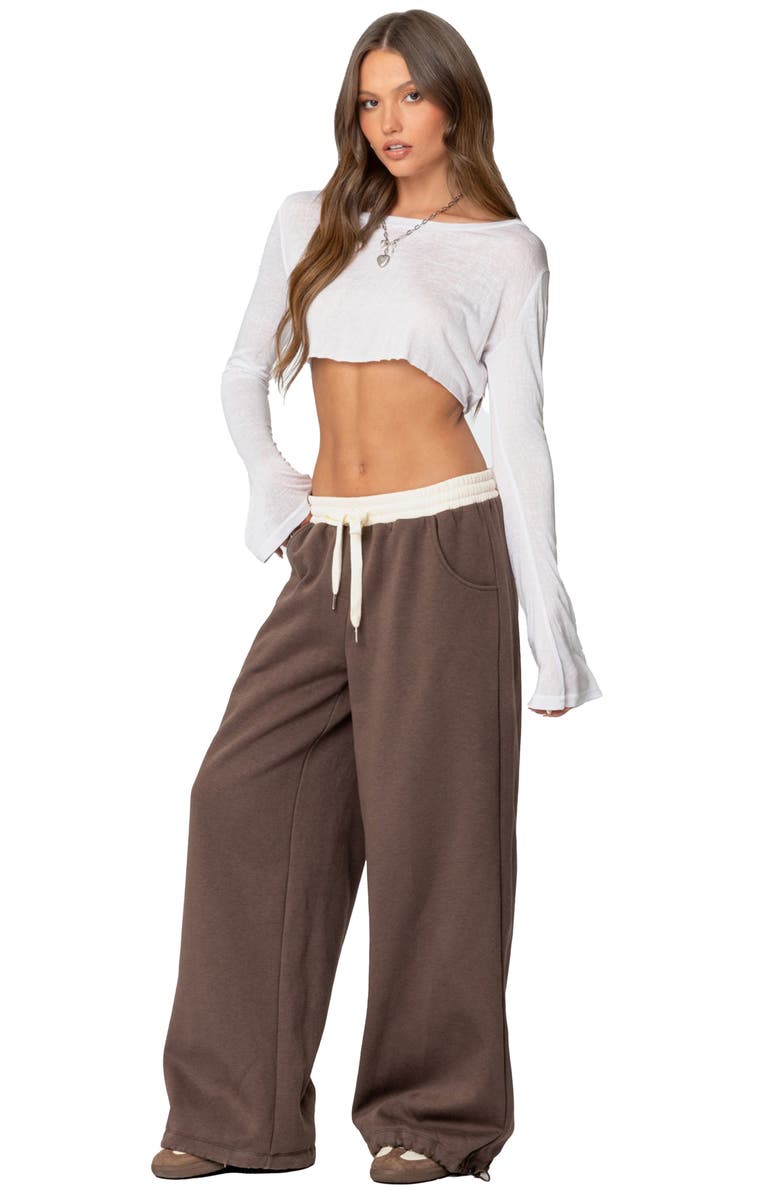 EDIKTED Mikki Wide Leg Sweatpants, Alternate, color, Brown