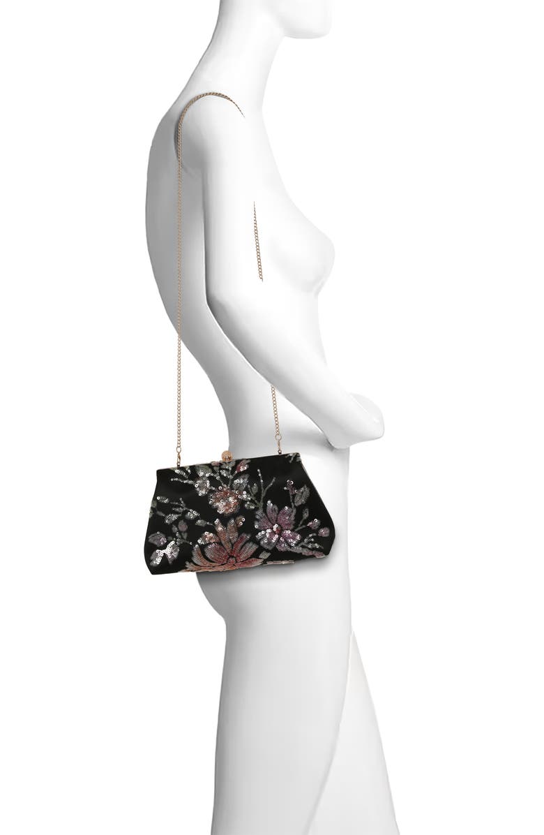 Jewel Badgley Mischka Lyric Sequin Floral Satin Top Handle, Alternate, color, Black Multi