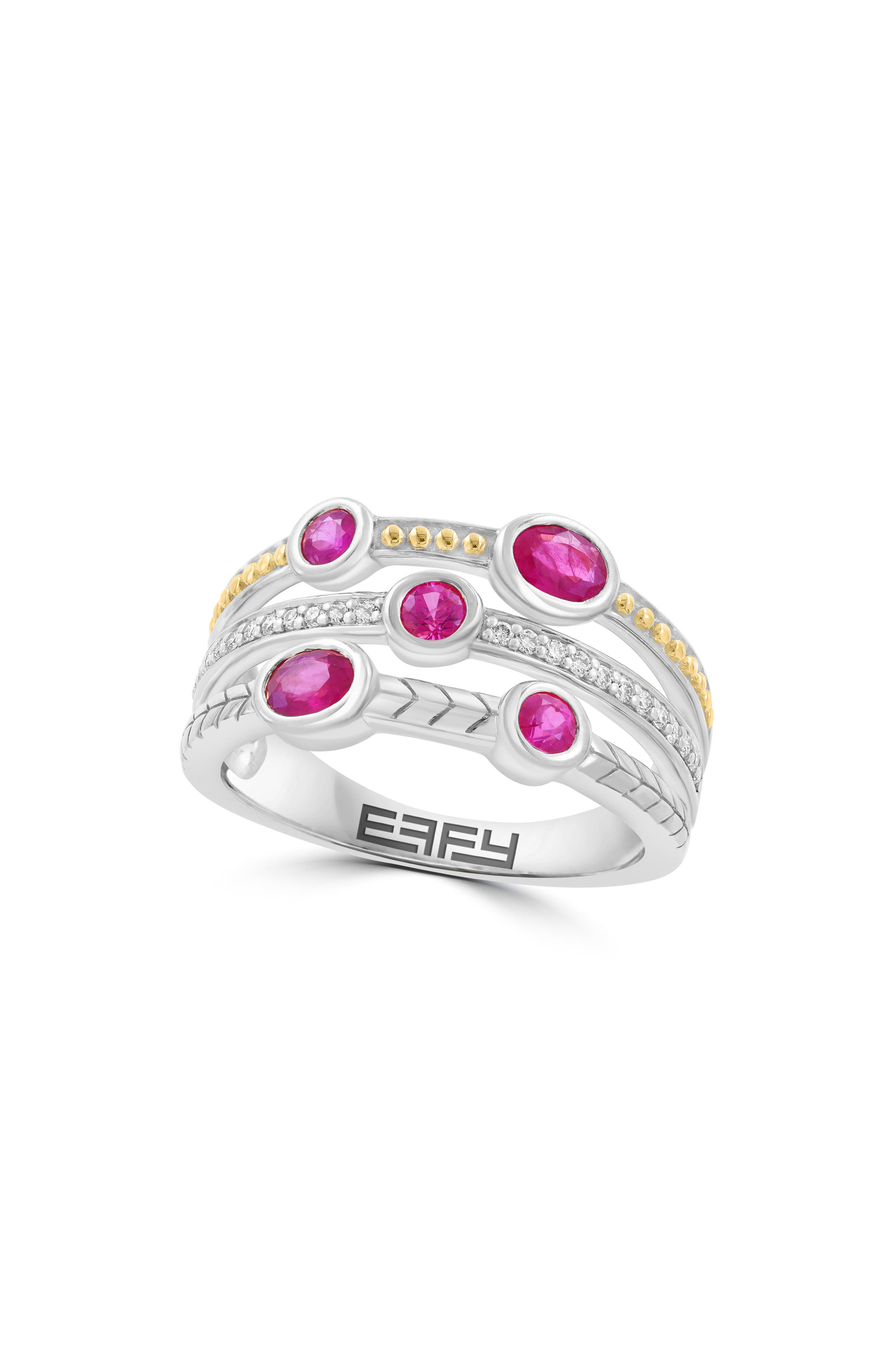 Sterling Silver Ruby & Diamond Band Ring