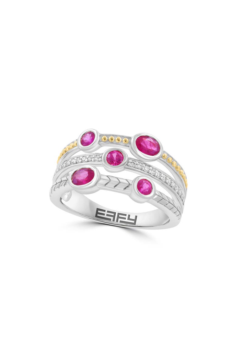 Sterling Silver Ruby & Diamond Band Ring, Main, color, RED