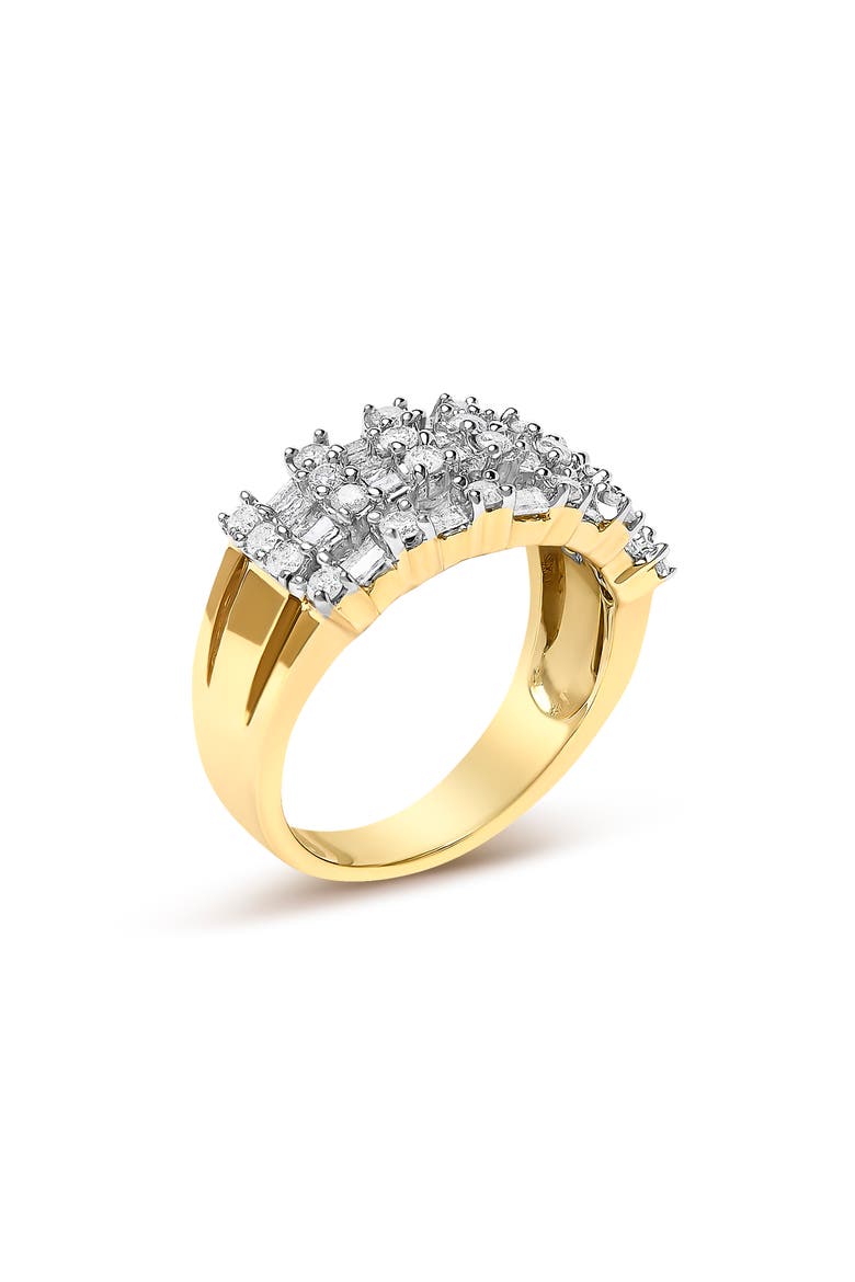 14K Yellow Gold 1.0 Cttw Round and Baguette Diamond Multi-Row Band Ring, Alternate, color, Yellow Gold