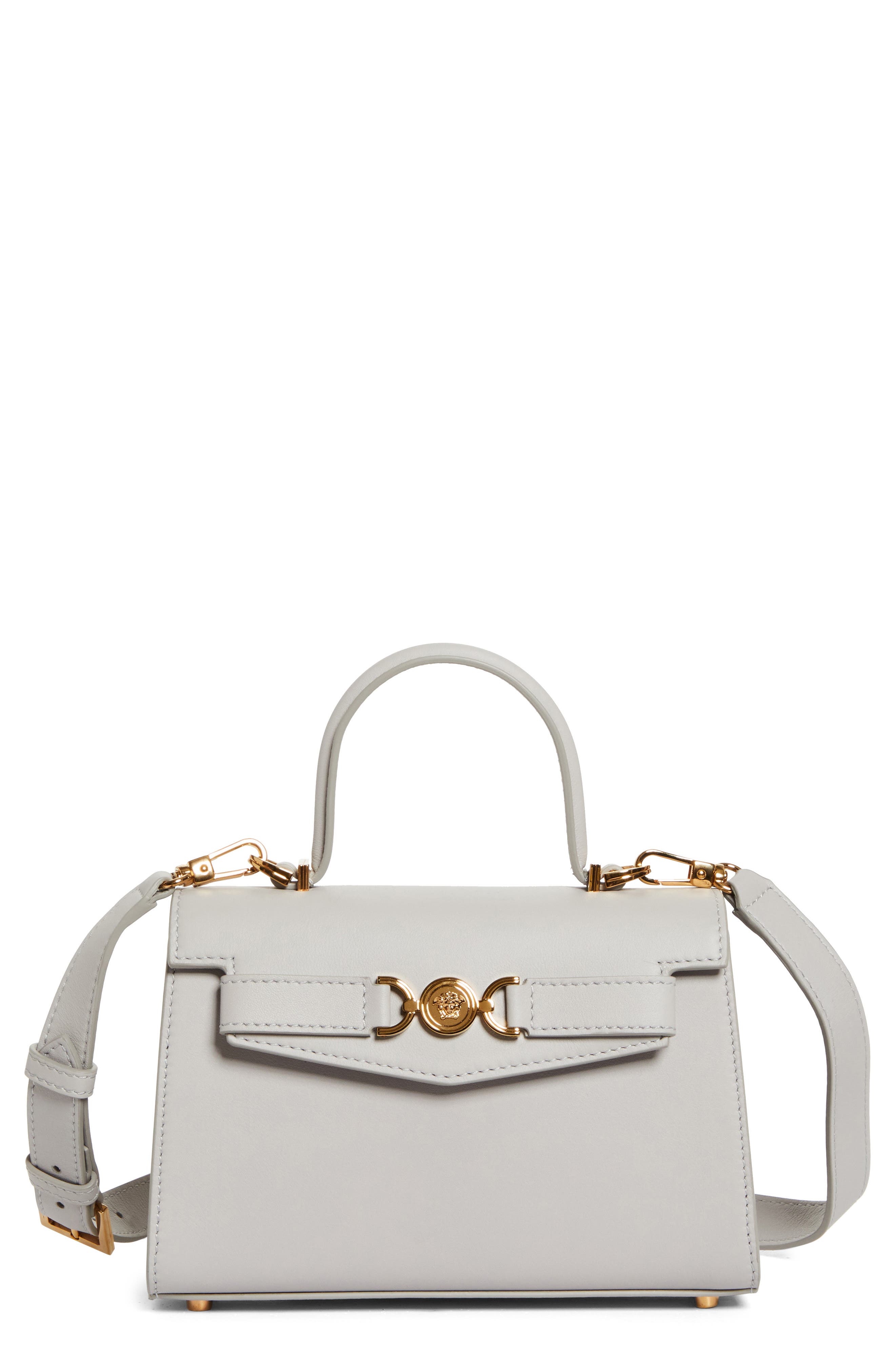 Medusa Leather Top Handle Bag, Main, color, PEARL GREY-GOLD VERSACE