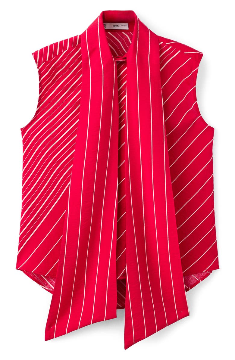 MANGO Stripe Tie Neck Top, Alternate, color, Red
