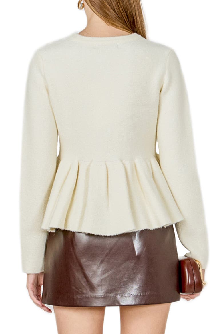 Bow Trim Peplum Cardigan, Alternate, color, CREAM