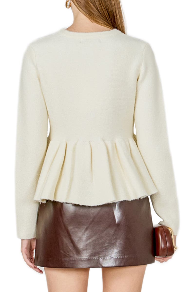 Endless Rose Bow Trim Peplum Cardigan, Alternate, color, 