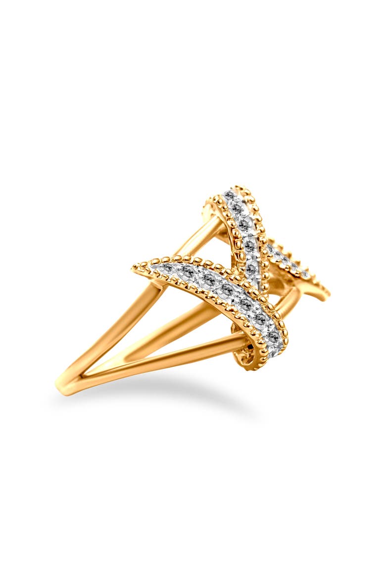 14K Yellow Gold Plated Silver 1/4 Cttw Diamond Interlocking Bypass Ring, Alternate, color, Yellow