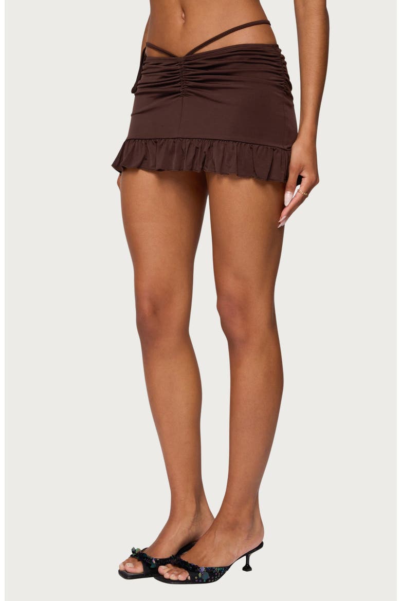 Koda Ruched Miniskirt, Alternate, color, BROWN