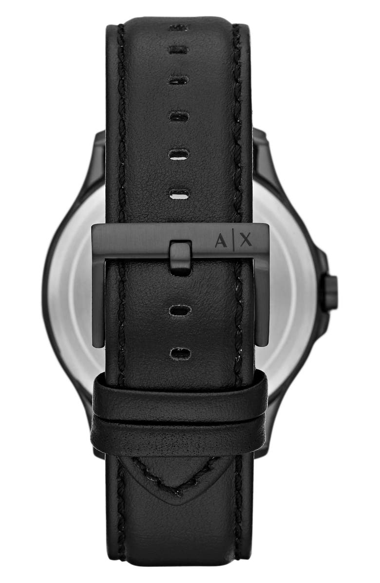 AX Armani Exchange Quartz Leather Strap Watch, 46mm, Alternate, color, Black