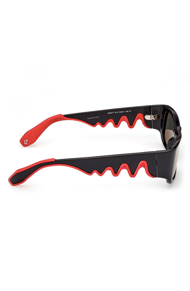 Christian Louboutin 53mm Loubishark Rectangular Sunglasses, Alternate, color, Black/ Smoke Grey/ Red Flash