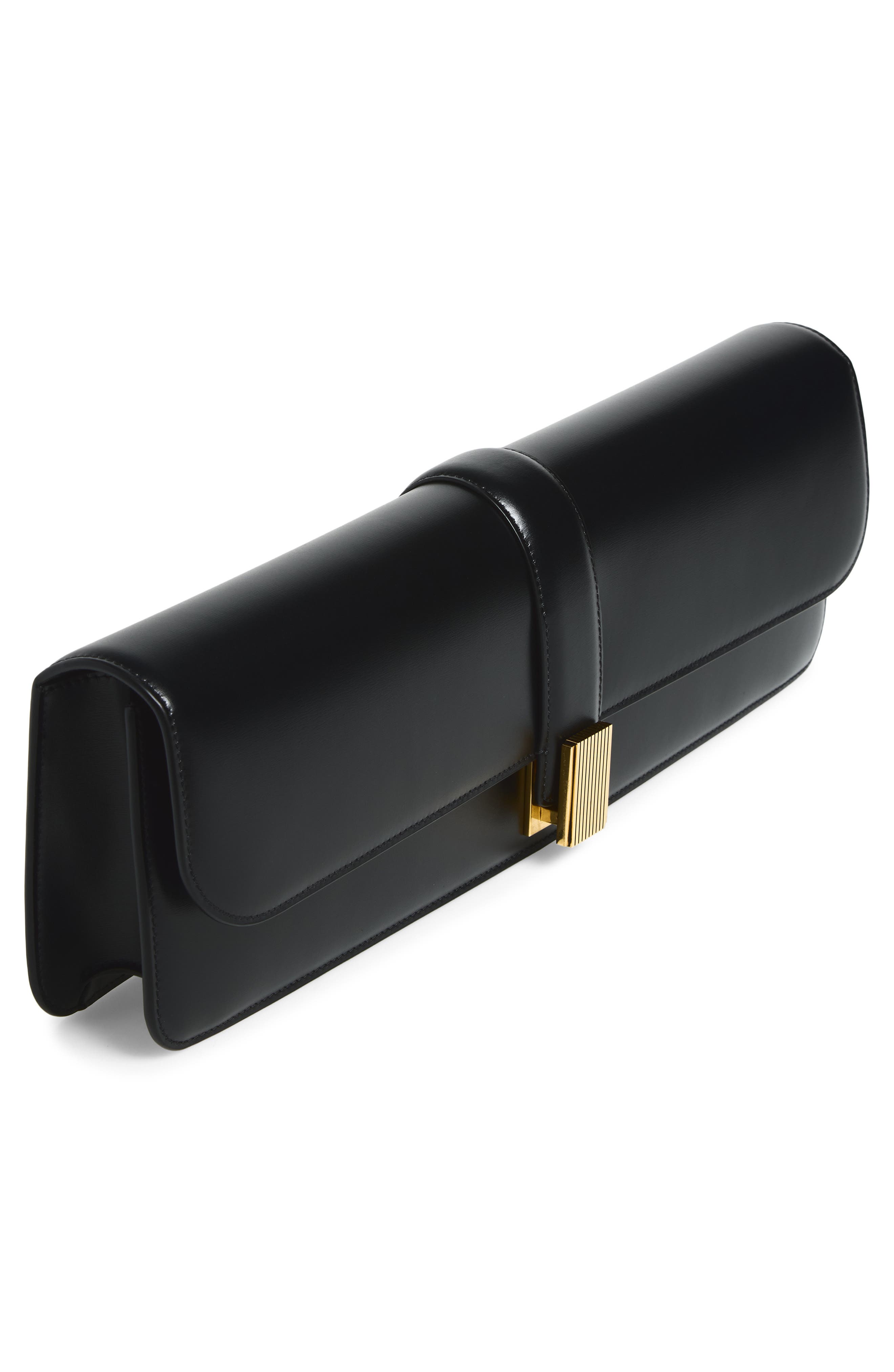 Blake Long Leather Clutch, Alternate, color, BLACK