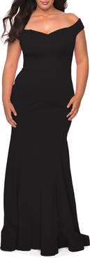 La Femme Off the Shoulder Plus Size Jersey Dress